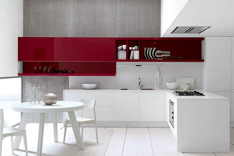 2020热卖红色高光泽玻璃门厨房设计和闪亮漆厨房橱柜套装