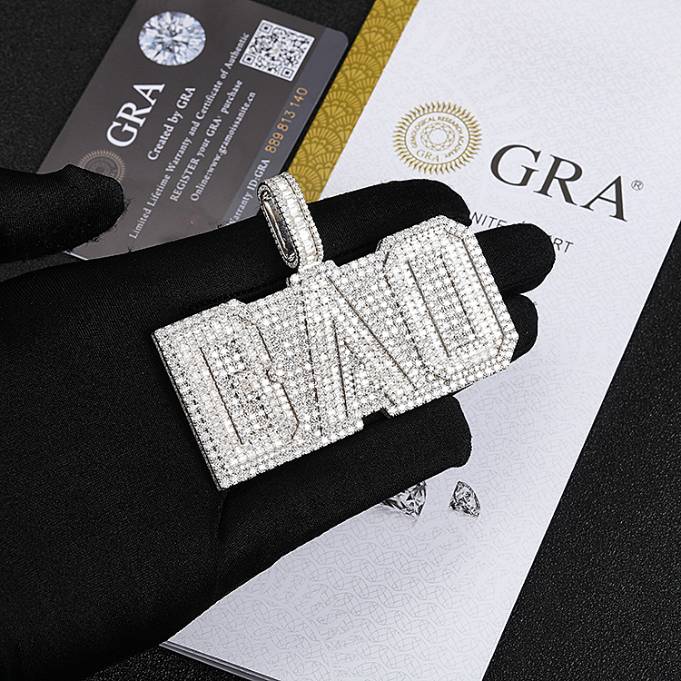 925 Silver VVS Moissanite Iced Out Baguette Diamonds Letter Initial Name Jewelry Personalized Moissanite Custom Pendant