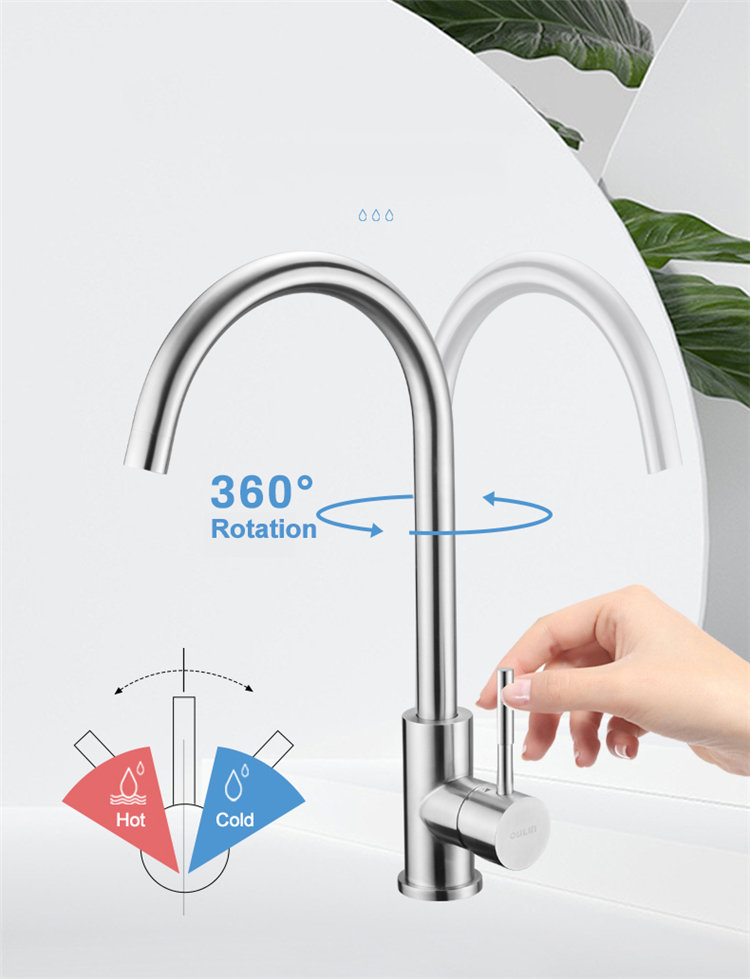 High Quality Sanitary Ware Stainless Steel Hot And Cold Single Handle Deck Mounted Sink Water Mixer Tap Robinet Kitchen Faucet