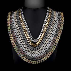 KRKC&CO Wholesale Custom Iced Out Gold Plated Cuban Link Chain Diamonds Necklace Stainless Steel Hip Hop Iced Out Chain for Men