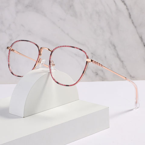 纯手工制作多色温莎修身醋酸包裹金属组合眼镜框圆形薄款女性光学眼镜