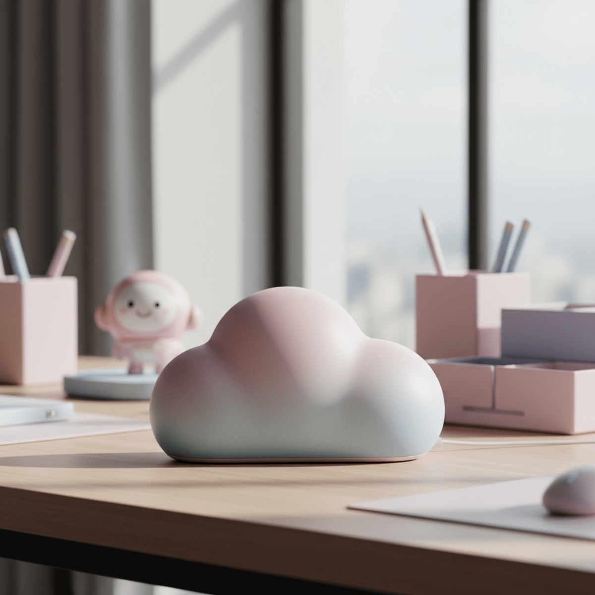 Matte-finish tech accessory with pastel gradient on a modern desk.