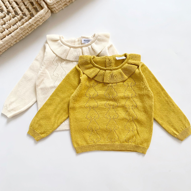 PHB 40116 однотонные дешевые цены в наличии Новые тенденционные товары свитера с воротником с оборками для малышей 2021