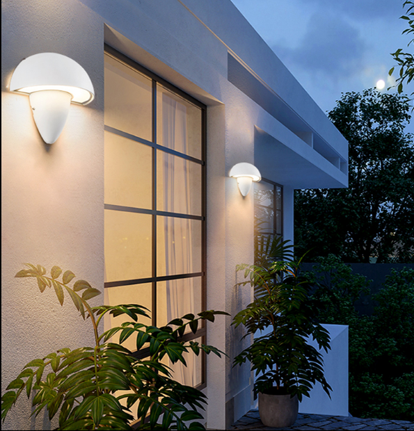 Modern 3000K warm light waterproof shell outdoor led round black aluminum wall lamp
