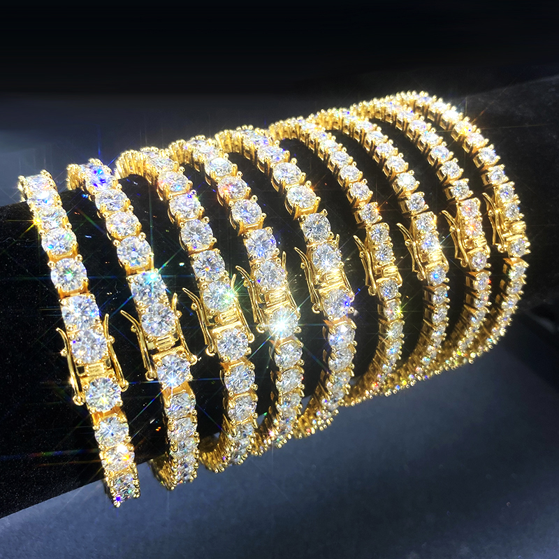 In Stock S925 Sterling Silver Moissanite Tennis Chain 3MM 5MM Bracelet Custom Silver Moissanite Tennis Chains