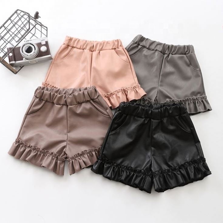 Модная осенне-Весенняя детская одежда из искусственной кожи с оборками шорты для От 2 до 6 лет детская одежда с цветочным узором для девочек мода для девочек, укороченные штаны для девочек школьные шорты