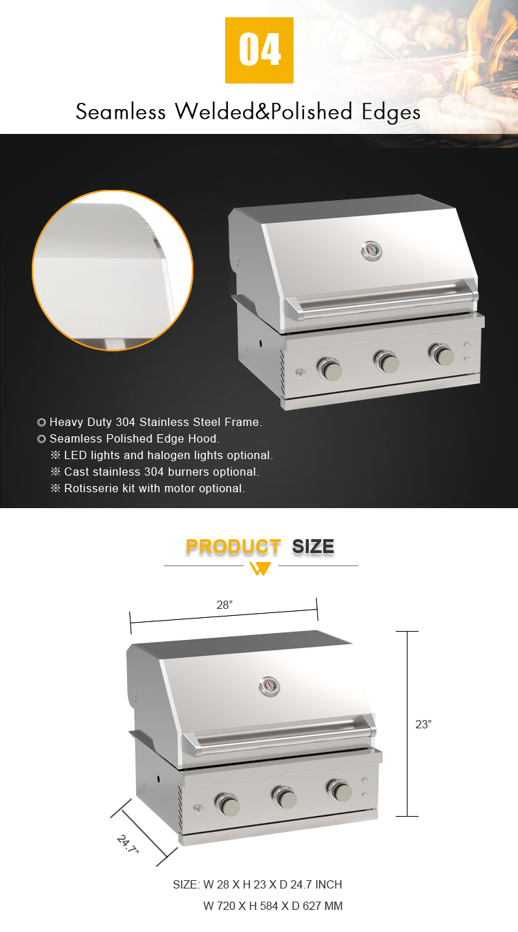 Stainless Steel 3 Burner Gas Grill