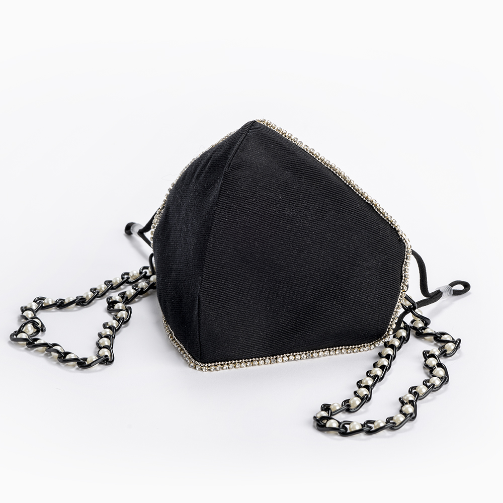 Высококачественная моющаяся черная хлопковая шелковая маска для лица, съемная черная цепочка с белым жемчугом