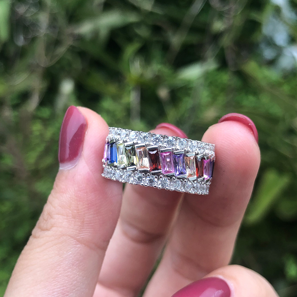 sp05 2019新款梯形方形锆石钻石戒指天然锆石银戒指女士批发 - buy zi