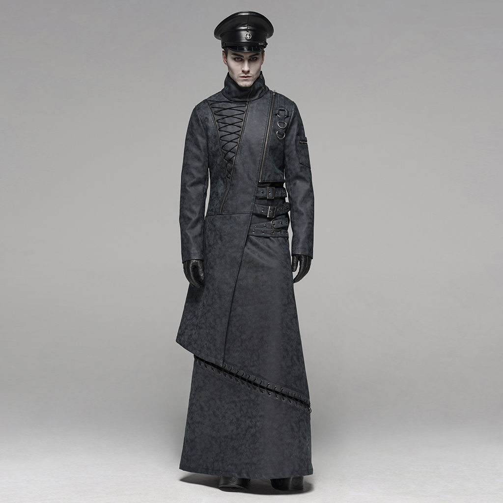 朋克锐舞wq-435金属腰带长皮革拼接男士脚踝长黑色裙子春季短裙