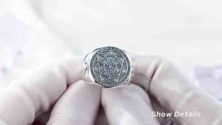 Men's 925 Sterling Silver Signet Ring with Tetragrammaton Amulet