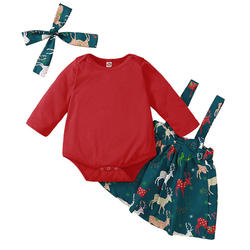 Fashion Princess Christmas Long Sleeve Triangle Climbing Dress Flower Sling Dress Butterfly Set Three-piece One-piece Dress