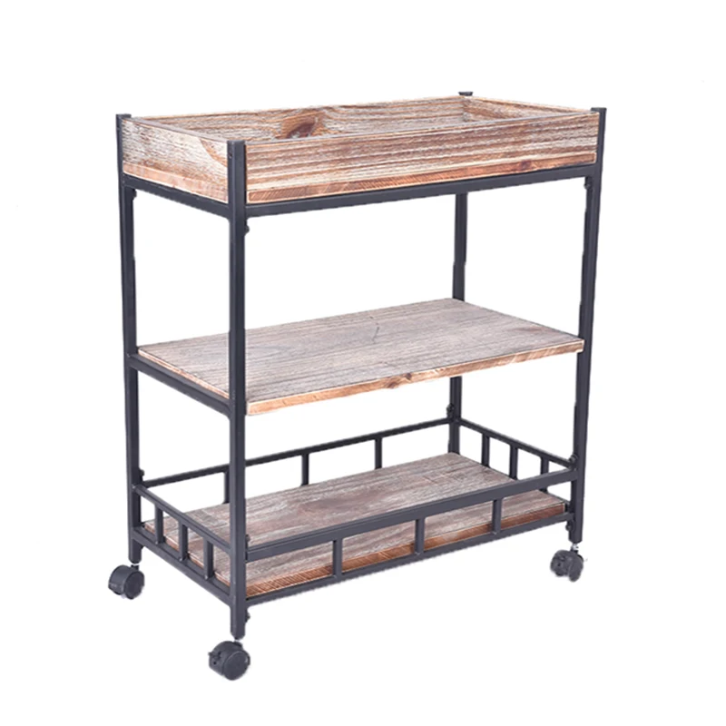 3 Многоуровневое деревянный Металл напитки бар, выступающей в корзину с колесом