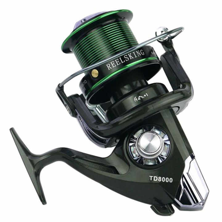 14bb large capacity carp spinning fishing reel Big Game 8000-9000 Dual Brake Fishing Reel, 14BB, 4.9:1 Gear Ratio, High-Speed  Spinning for Heavy-Duty Bait Fishing