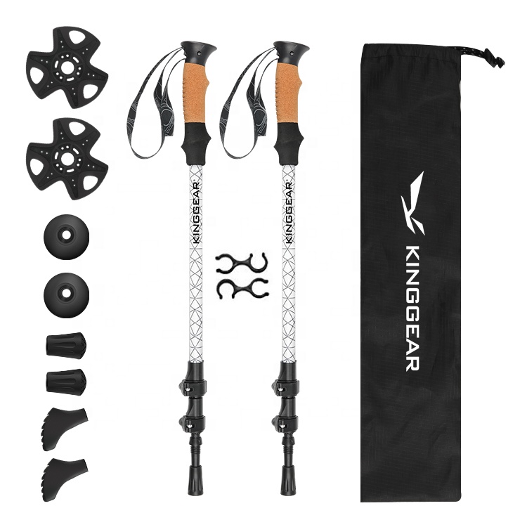 KingGear Lightweight Aluminum 7075 with Carbon Texture Surface Telescope Walking Trekking Hiking Poles