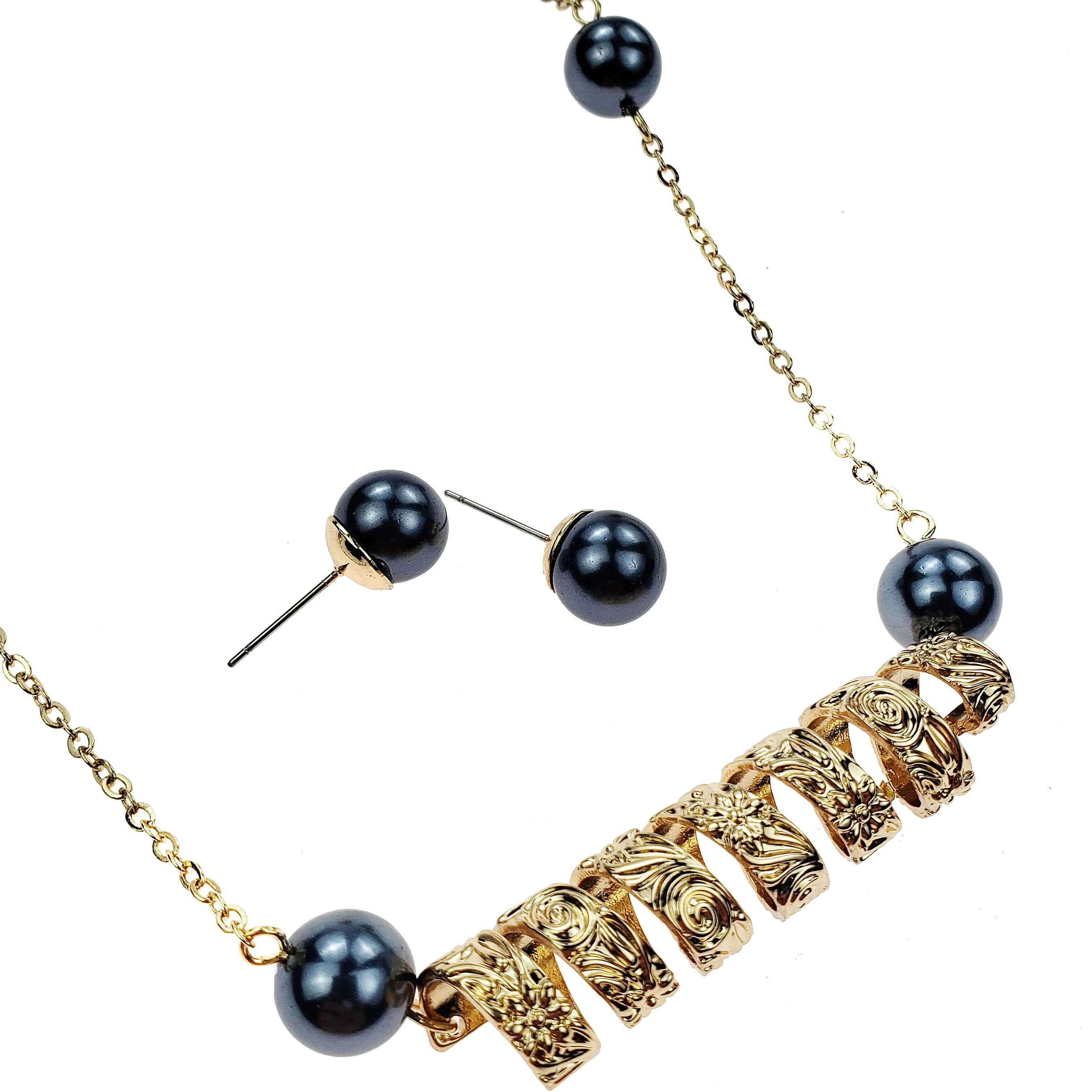 Гавайский ювелирные изделия ожерелья Позолоченные Плюмерия цветок с резьбой, с жемчугом, ювелирный набор