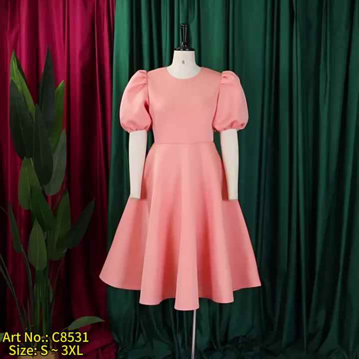 C8531 Trendy Summer Evening Gown Dress Elegant Short Sleeve Round Neck High  Waist A-line Gril Party Dresses Women Prom Dresses