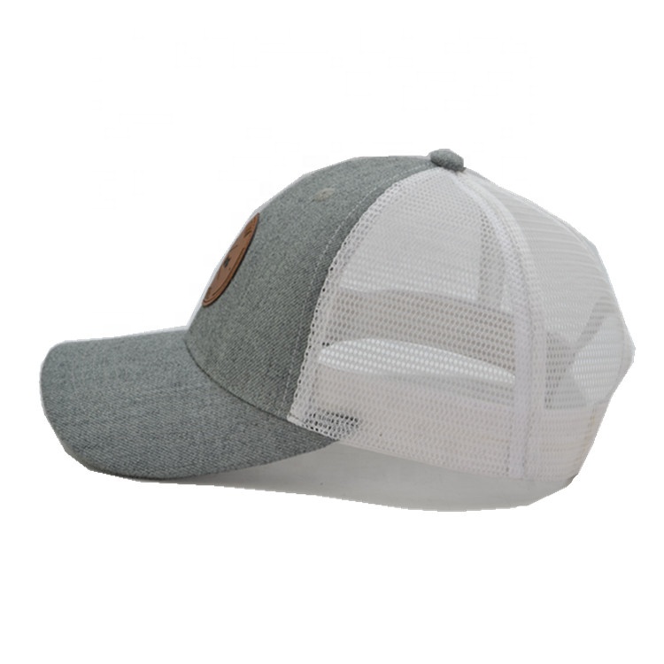 Factory 6 Panel Custom Leather Patch Logo Mesh Trucker Cap Leather Patch Trucker Hat