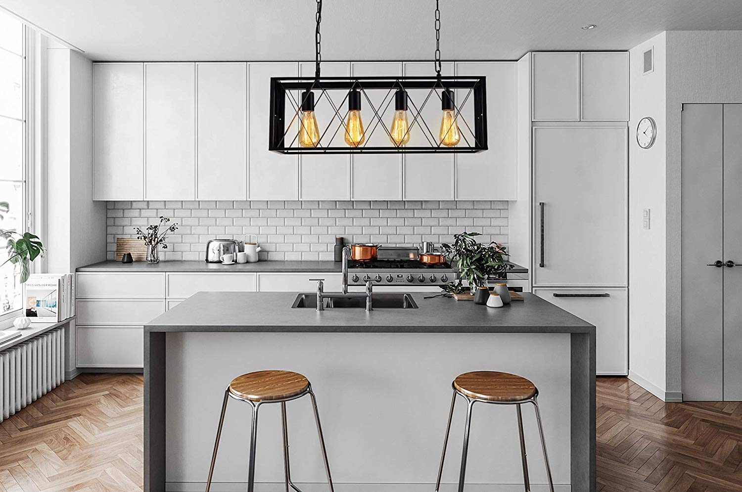 带4 个 e26 插座的工业厨房岛照明长方形复古吊灯农舍吊顶灯灯具