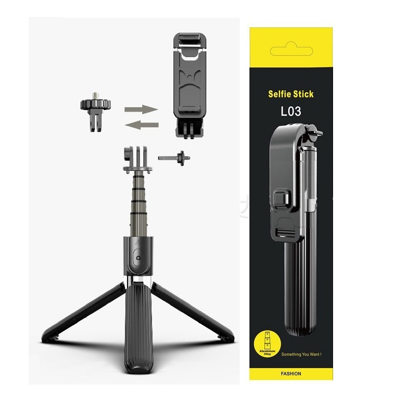 2020 nova Alumínio L03 3 em 1 Selfie Vara Tripé com Controle Remoto Sem Fio Bluetooth para Smartphone Câmera Gopro