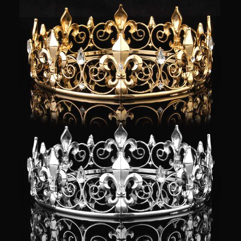US King Tiara Crown Men/'s Imperial Medieval Fleur De Lis Fancy Dress Up Costumes