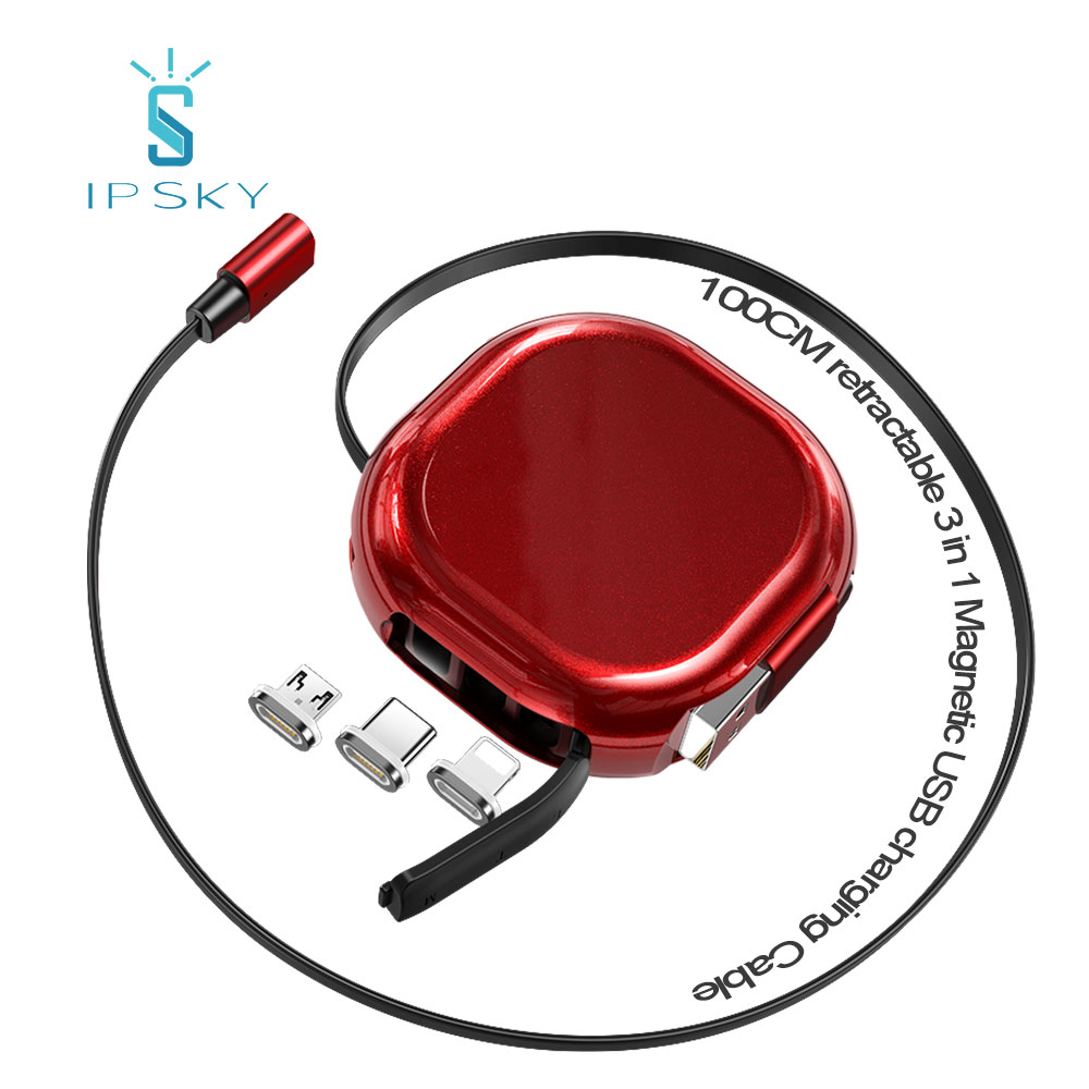 IPSKY заводской брендовый односторонний выдвижной одиночный usb Автоматический оттягивающий зарядный 3 Магнитный usb-кабель для катушки