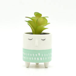 Hand painted cute face with legs Ceramic plant pot