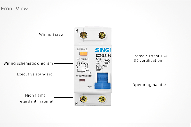Singi DZ30LE-50 1P+N factory price elcb earth leakage circuit breaker 30ma rccb