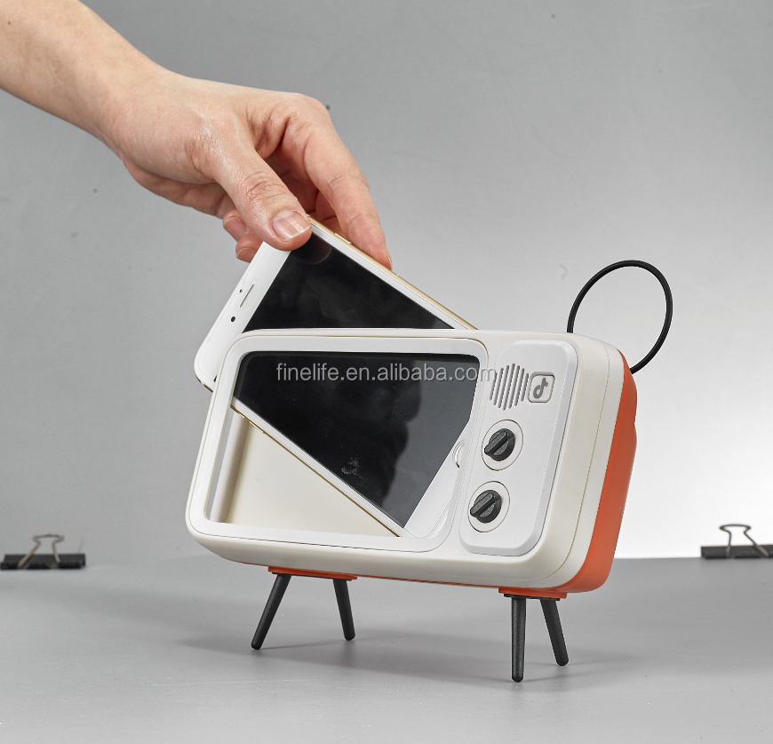 电视手机支架,带支架脚的台式手机支架支架,天线和拉环,复古电视手机