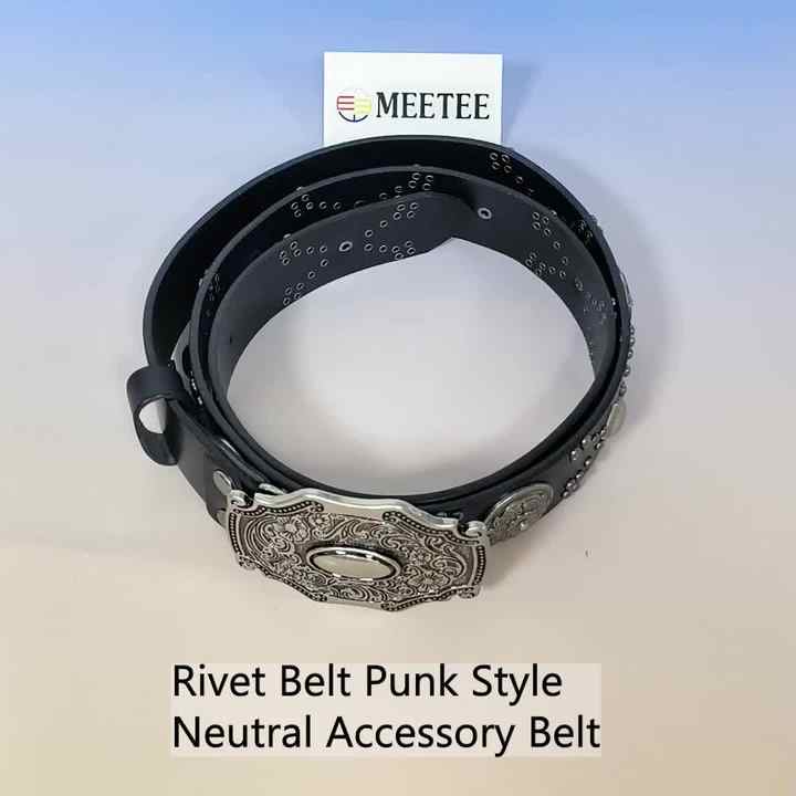 H-J34 Punk Rock Round Studded Cowhide Leather Belt