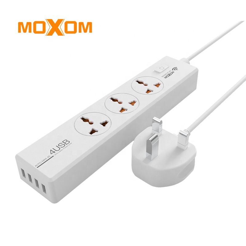 Лидер продаж на Amazon 2019, умная Удаленная розетка питания с Wi-Fi MOXOM, удлинитель с Wi-Fi, штепсельная вилка стандарта Великобритании с 4 USB