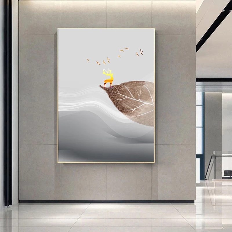 Abstract Golden Leaf Vein Poster Canvas Print Plant  Art Picture Modern Minimalist Living Room Home Decorative Painting