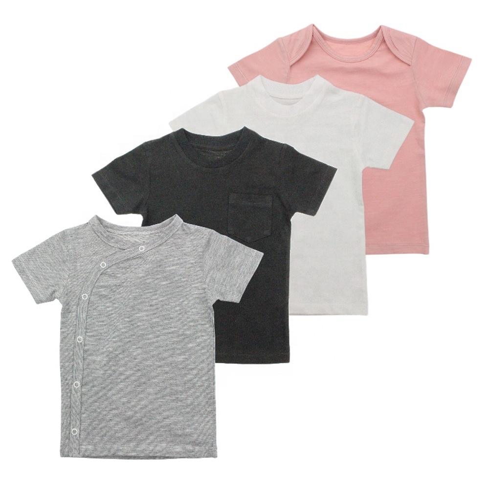 Летняя дышащая мягкая детская футболка с коротким рукавом из органического бамбука и хлопка, однотонная детская футболка