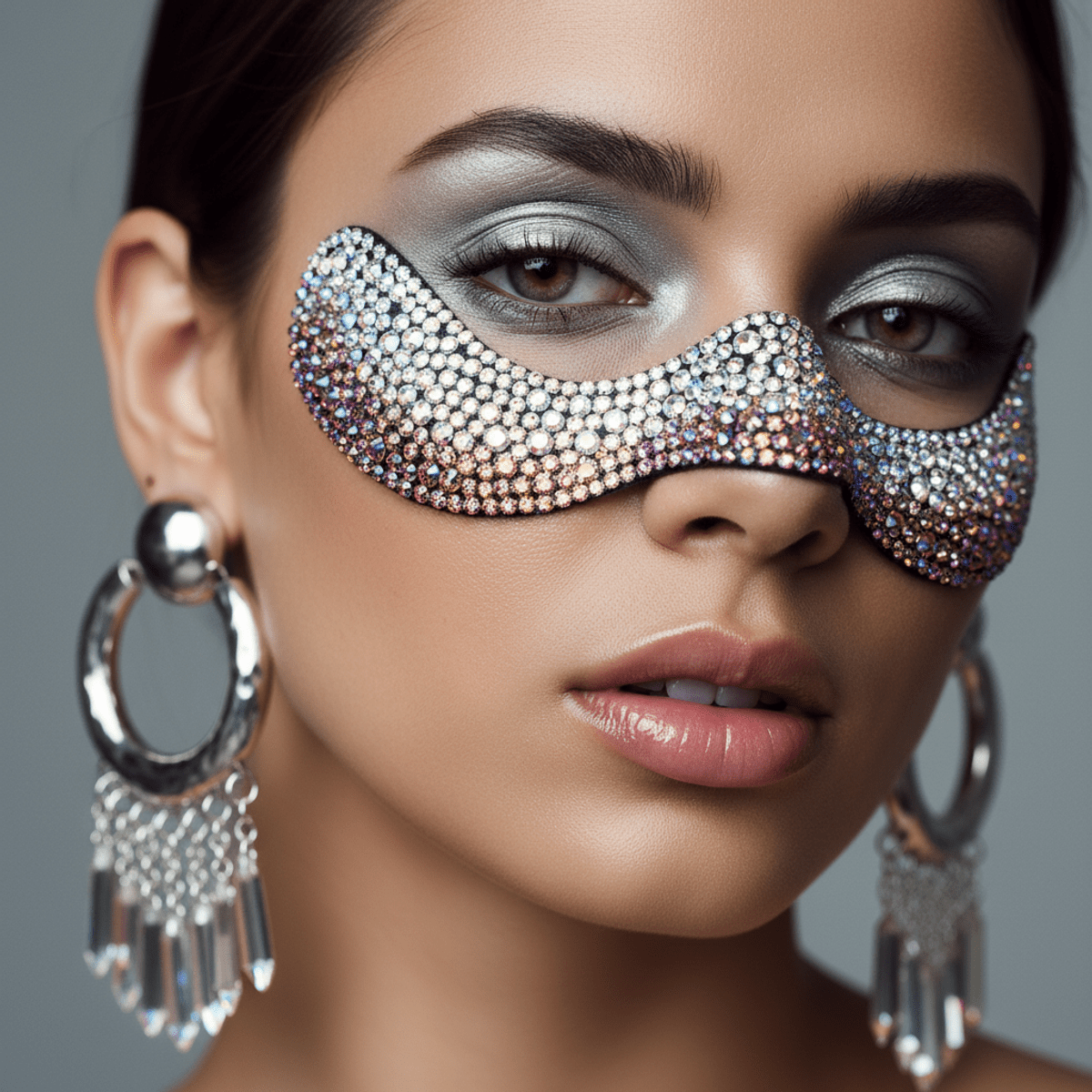 Close-up portrait of a person with a shimmering rhinestone bandaid on their nose.