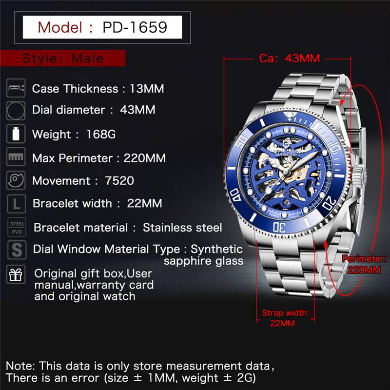 Nouveau PAGANI DESIGN Marque Hommes Montre Automatique Mécanique En Acier Inoxydable Saphir Verre 100 M Montres Étanches Reloj Hombre