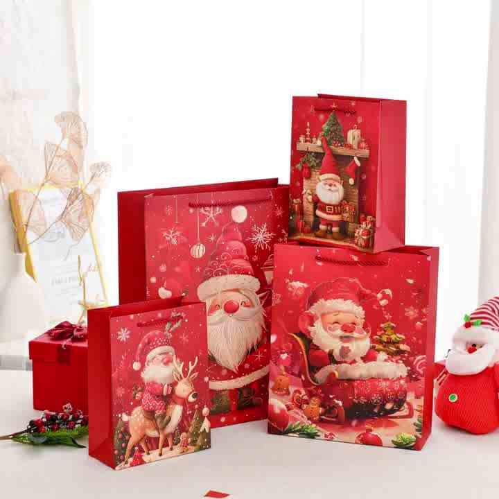 Wholesale Custom Enlarge Printed Christmas Paper Bags Xmas Gift Packaging  Luxury Paper Bags for Wrapping Xmas Holiday Presents