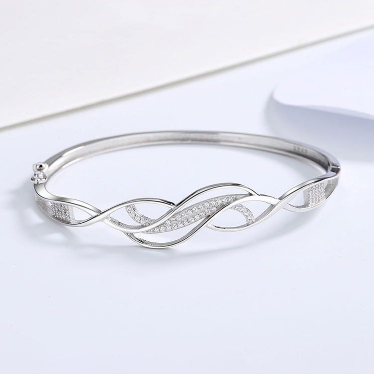 Wholesale Sterling Silver 925 Twist Bangle with CZ Stones