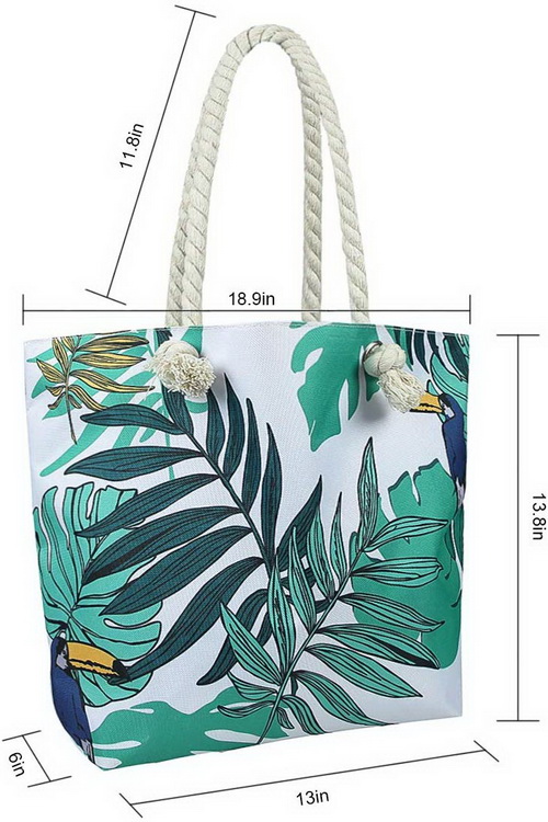 Borsa da spiaggia estiva in tela di cotone personalizzata borsa da spiaggia elegante con stampa a foglie con manici in corda di cotone