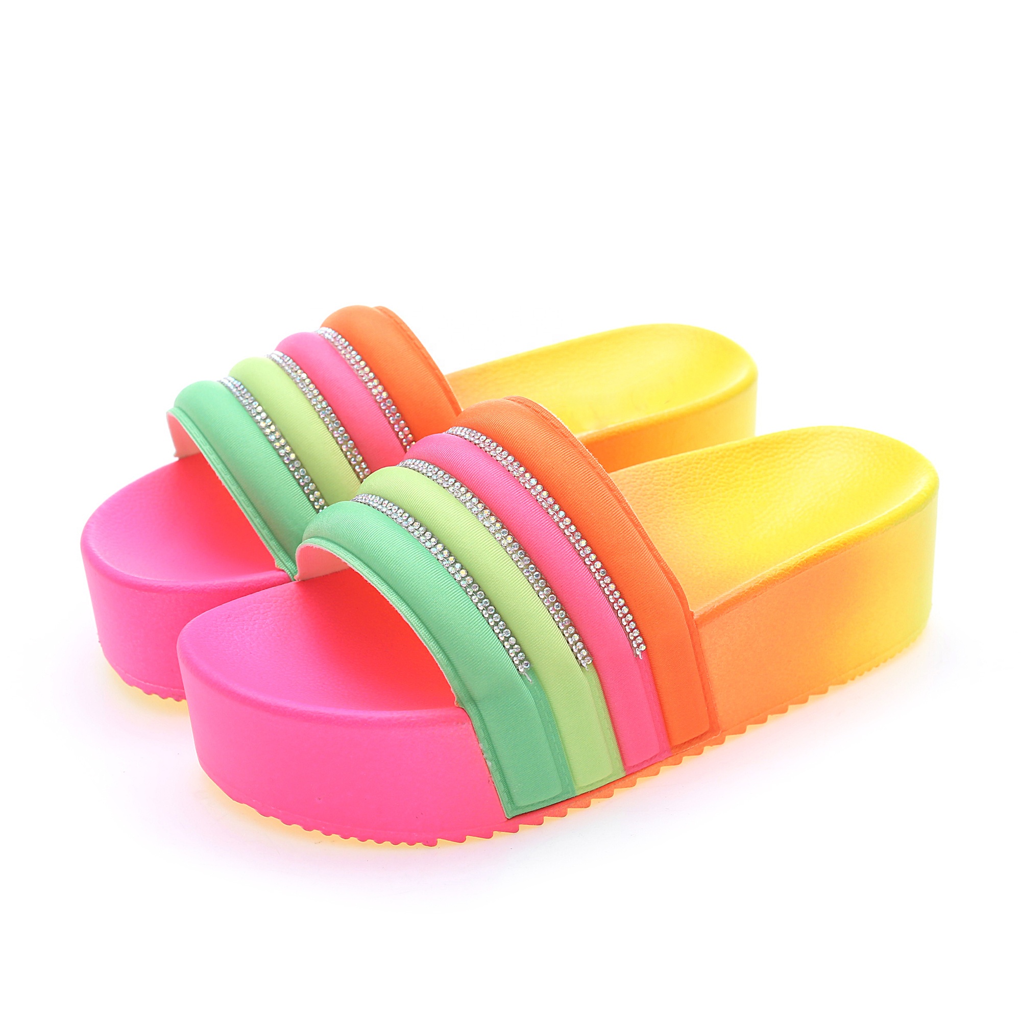 Женские шлепанцы на платформе, сандалии радужной расцветки, летние тапочки, большие размеры