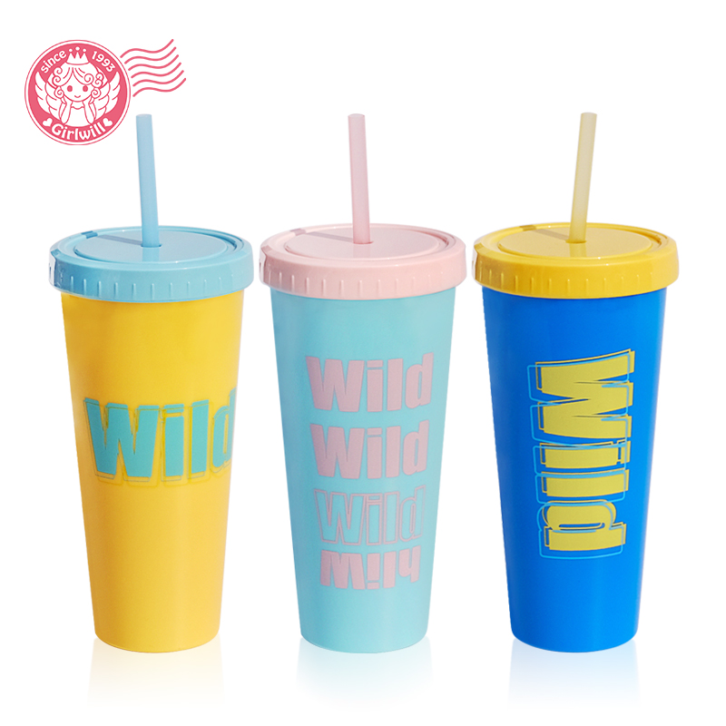 Girlwill 22oz Colorful Plastic Mugs With Lids And Straws Custom Logo Tumbler Cups Wholesale Sublimation drink mugs