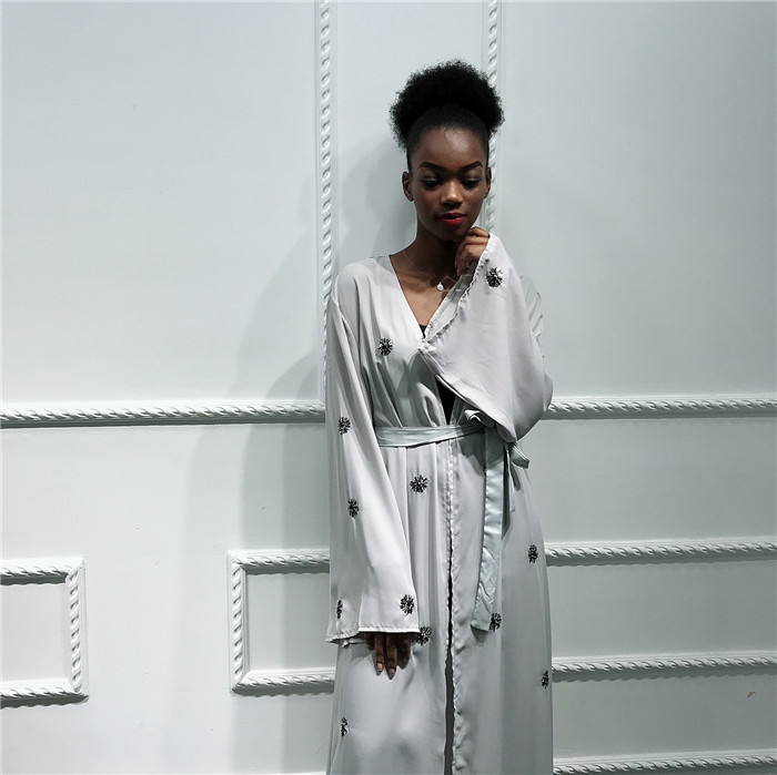 New arrival soft crepe material gray front open abaya