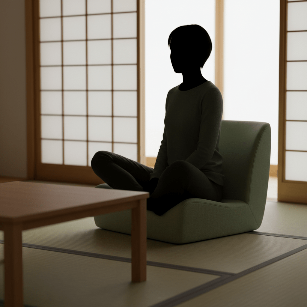 Modern ADHD floor chair in sage green linen blend with ergonomic support.