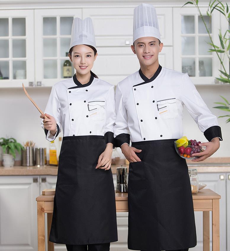高品质秋冬季厨师制服长袖双排扣酒店厨师衣服