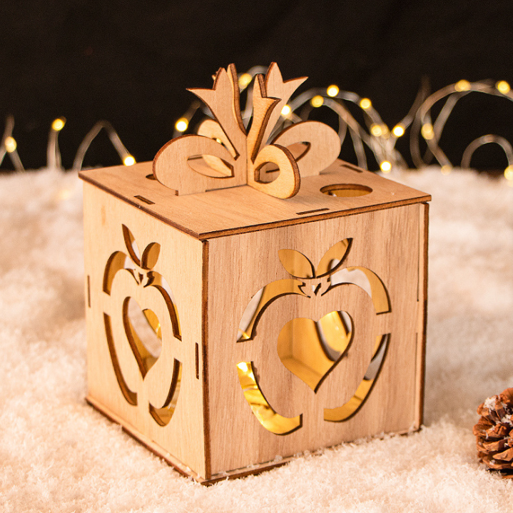 Рождественские подарки 2020, деревянные коробки с лазерной резкой и светодиодной подсветкой
