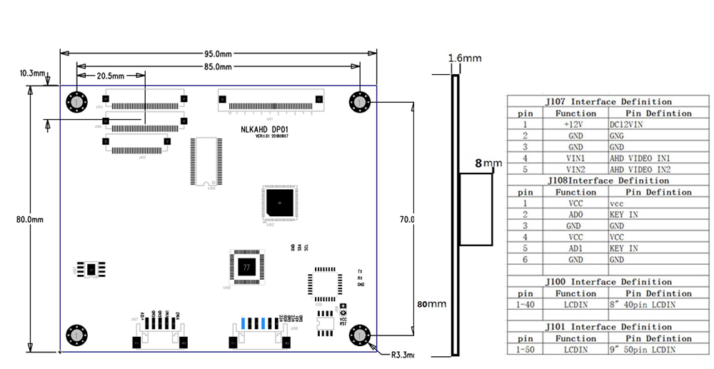 Industrial 1080P AHD 10.1inch 1280*800 LVDS memory video record LCD display module