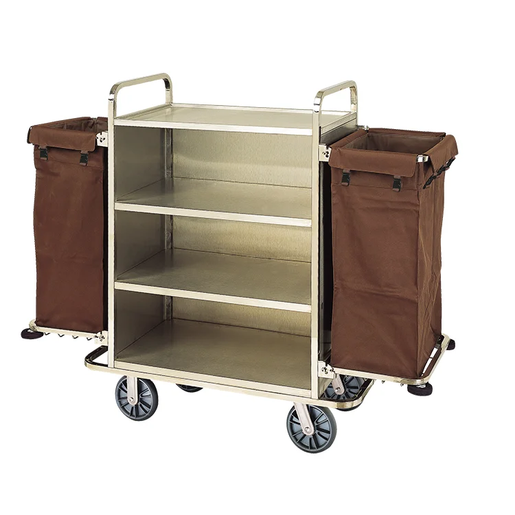 Best Selling High Quality Hotel Multifunctional Stainless Steel Housekeeping Cleaning Cart With Canvas Bag