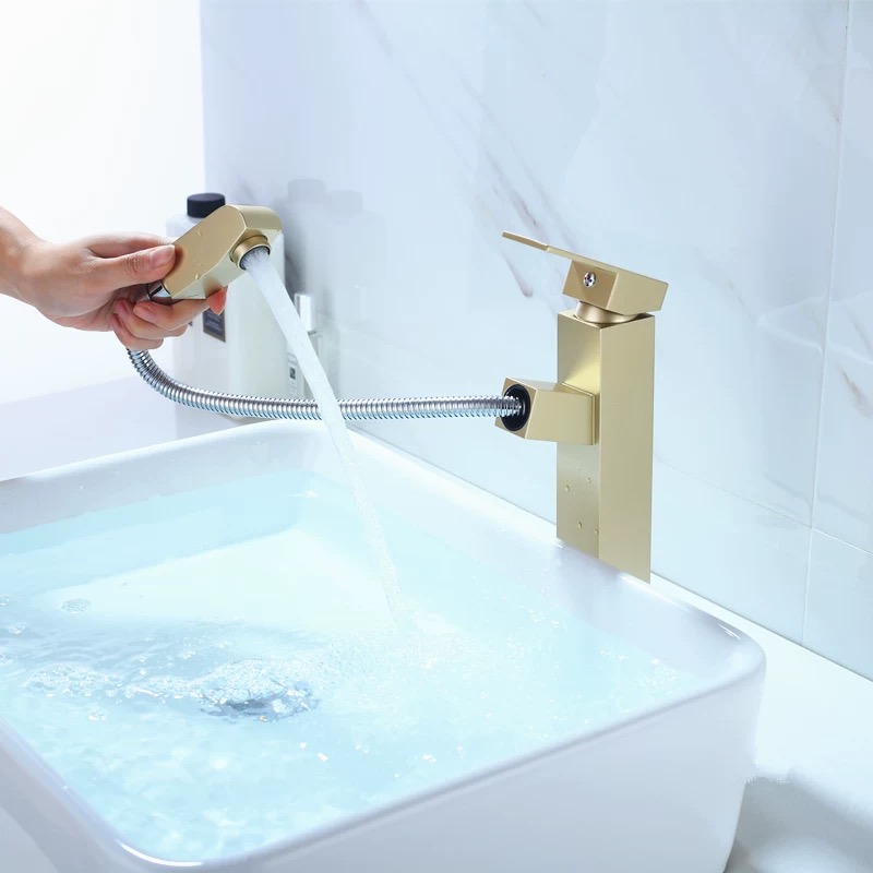 Stainless Steel 304 Single Lever Hot and Cold Water pull-out wash face Basin Faucet Sink Mixer Tap by black color