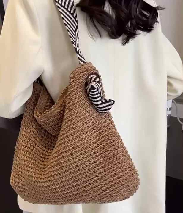 Popular Portable Hollow Out Handmade Woven Shoulder Bag Girl's Simple