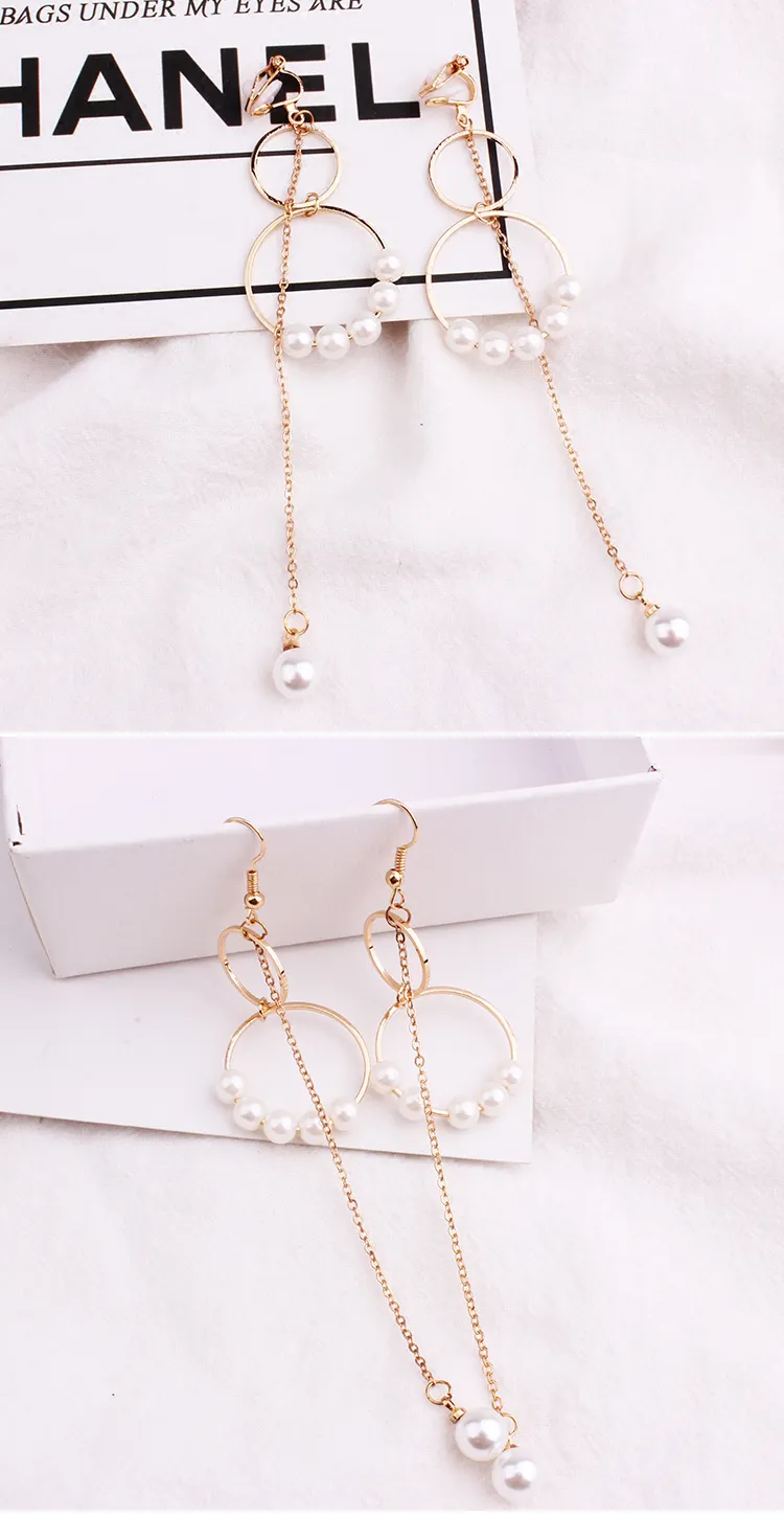 2020 korean wedding jewelry stainless steel 18k gold hoop drop pearl earrings women