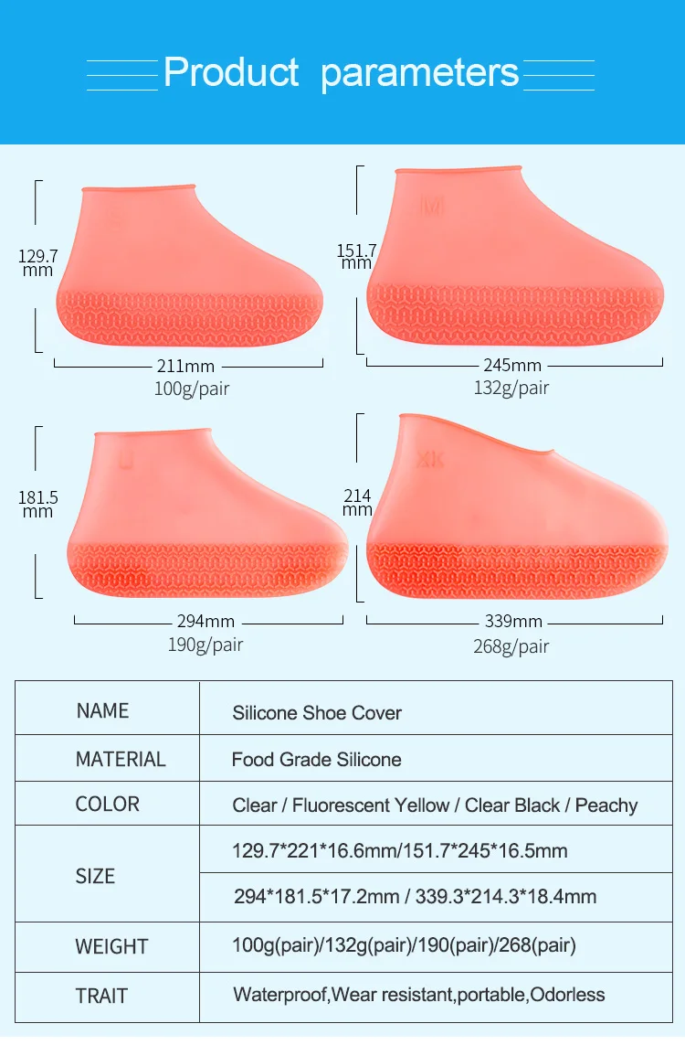 Hot Sale Clear Rain Boot Anti Slip Rainy Reusable Waterproof Rubber Silicone Shoe Cover
